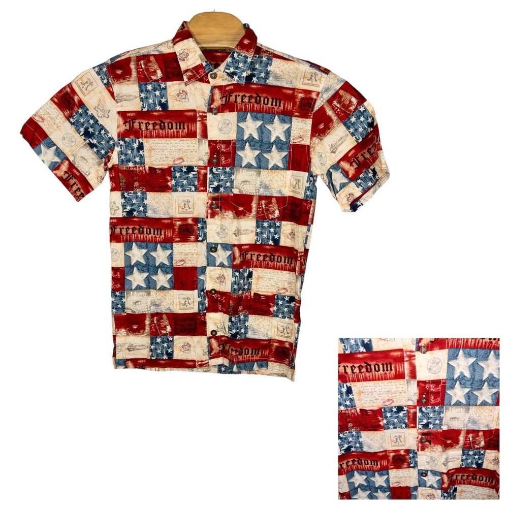 American Summer Patriotic American Flag Button Up Shirt Mens Medium Independence